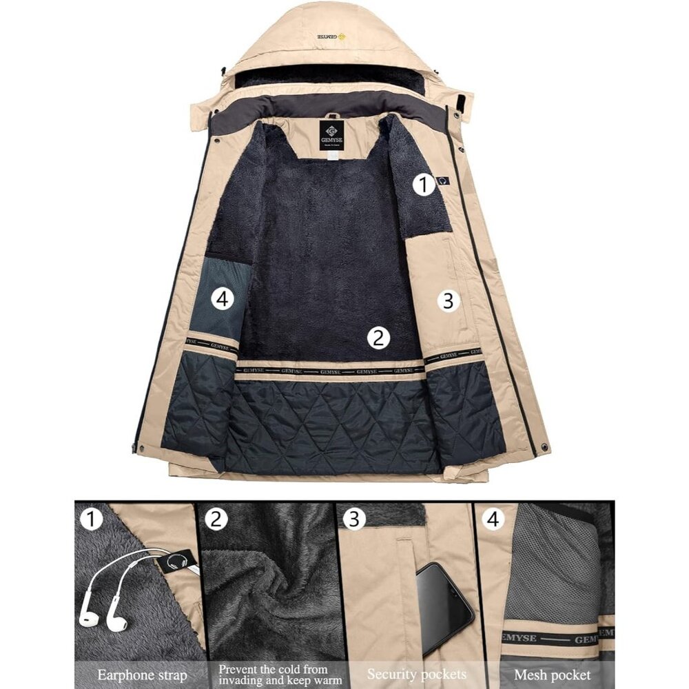Women's Light Beige Ski Snow Hooded Jacket Coat Snowboard Waterproof Winter Warm - Picture 6 of 6